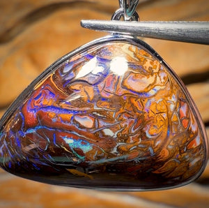 Sterling Silver - Solid Tribal Boulder Opal Pendant UNISEX