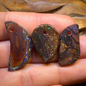Wild Card! 60.7cts - 3x Drilled Tribal Queensland Boulder Opals. BARGAIN Wholesale Parcel