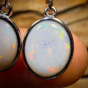 Sterling Silver - Large South Australian Solid White Opal Hook Earrings