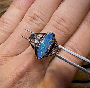 Sterling Silver - Large Unique Queensland Boulder Opal Doublet Ring - Opal Whisperers