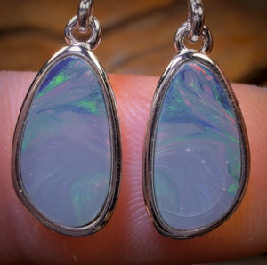 Sterling Silver - Australian Boulder Opal Doublet Drop Stud Earrings