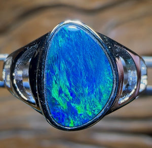 “Blue Waters” Sterling Silver - Queensland Boulder Opal Doublet Ring Unisex Style - Opal Whisperers