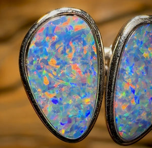 Sterling Silver - Queensland Boulder Opal Doublet Stud Earrings Large Size Bargain - Opal Whisperers