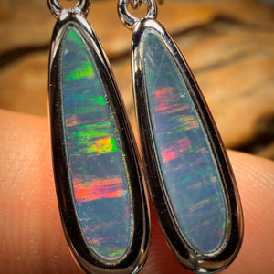 Sterling Silver - “Disco Lights” Australian Boulder Opal Doublet Hook Earrings