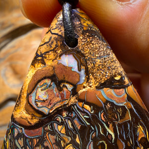 36 x 36mm - Flames Drilled Tribal Queensland Boulder Opal Necklace