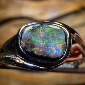 Sterling Silver - Solid Queensland Boulder Opal Ring UNISEX