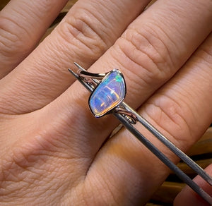 14k White Gold - Solid South Australian Crystal Opal Ring - Opal Whisperers