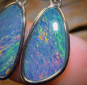 Sterling Silver - Australian Boulder Opal Doublet Drop Stud Earrings