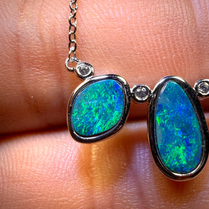 Sterling Silver - “3x The Blue Green” Queensland Boulder Opal Doublet Pendant w/ Necklace