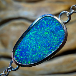 TGIF Sterling Silver - Australian Boulder Doublet Opal Bracelet Scandinavian Aka Ice Blue