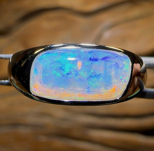 14k White Gold - Solid South Australian Crystal Opal Unisex Ring - Opal Whisperers