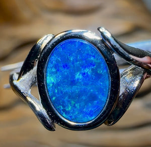 Sterling Silver - Queensland Boulder Opal Doublet Ring - Opal Whisperers