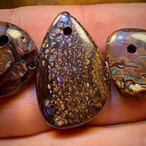60.6cts - 3x Drilled Queensland Boulder Opals. BARGAIN Wholesale Parcel
