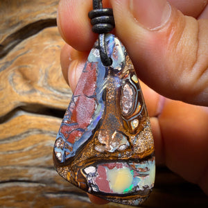 40 x 25mm - Drilled Tribal Queensland Boulder Opal Necklace