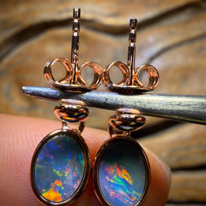 Sterling Silver Rose Gold Plated - Australian Boulder Opal Doublet Drop Stud Earrings