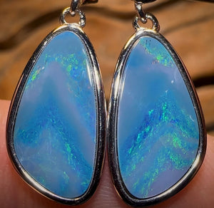 Sterling Silver - Unique One Off Australian Boulder Opal Doublet Drop Stud Earrings