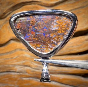 Sterling Silver - Solid Tribal Boulder Opal Pendant UNISEX