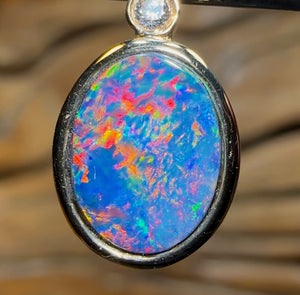 14k Gold - Queensland Boulder Opal Doublet Pendant with Diamond - Opal Whisperers