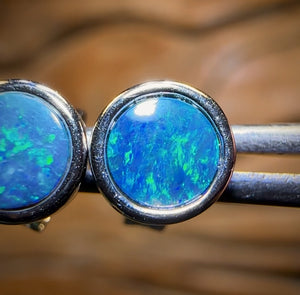 Sterling Silver - Australian Boulder Opal Doublet Stud Earrings Blue/Green. Bulk Listing