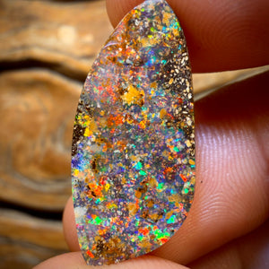 29.9cts - Top Australian Boulder Seam Opal Pair Red Multi Fire