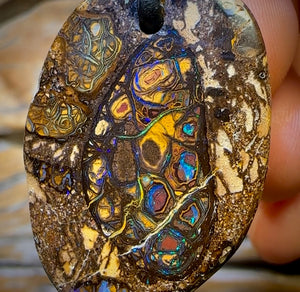 32 x 22mm - Drilled “Nut Within Tribal” Queensland Boulder Opal Necklace