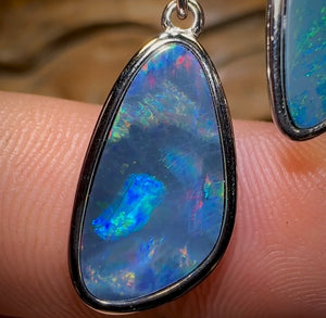 (Template) Sterling Silver - Queensland Boulder Opal Doublet Pendant and Earring Set - Opal Whisperers