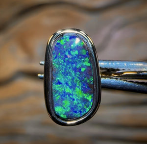 14k Gold - Solid Queensland Boulder Opal Ring and Earring Set