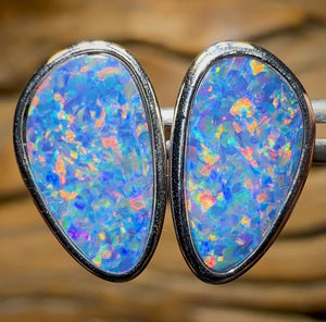 Sterling Silver - Queensland Boulder Opal Doublet Stud Earrings Large Size Bargain - Opal Whisperers
