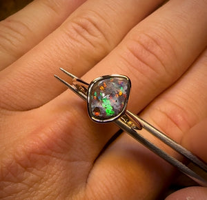 14k Gold - Solid Queensland Boulder Opal Ring With Red Fire