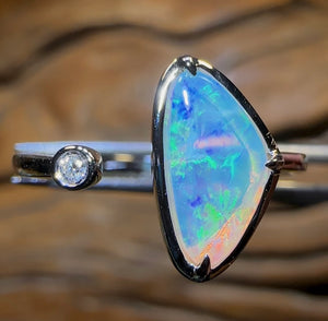14k White Gold - Solid South Australian Crystal Opal Ring - Opal Whisperers
