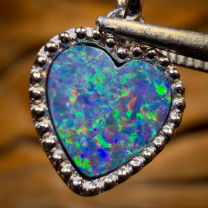 “Beading Heart” Queensland Boulder Opal Doublet Pendant. NEW Antique Style Beaded Design