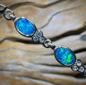 Sterling Silver - Australian Boulder Doublet Opal Bracelet