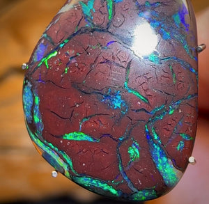 7.7cts - Electric Green on Desirable Red Ironstone Tribal Australian Boulder Opal from Yowah