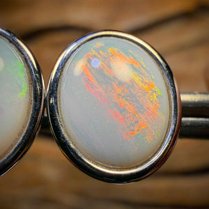 Sterling Silver - Large Solid South Australian White Opal Stud Earrings