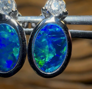 14k White Gold - Classic Queensland Boulder Doublet Earrings - Opal Whisperers
