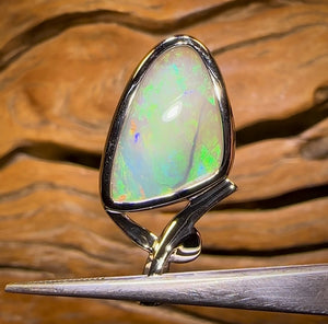 14k White Gold - Large Solid South Australian Crystal Opal Pendant