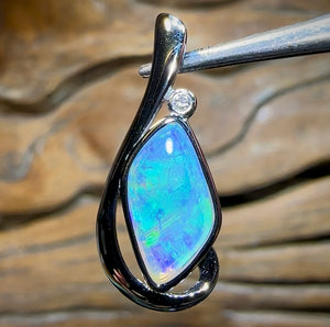 14k White Gold - Solid South Australian Crystal Opal Pendant - Opal Whisperers