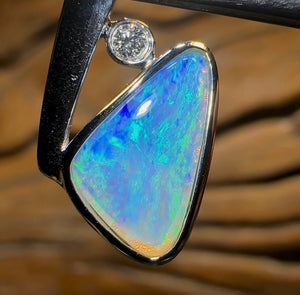 14k White Gold - Solid South Australian Crystal Opal Pendant - Opal Whisperers