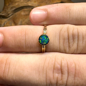 14k Gold Boulder Doublet Opal Ring with Diamonds - Opal Whisperers
