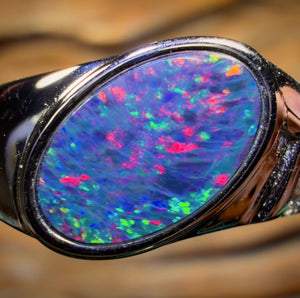 Sterling Silver - Queensland Boulder Opal Doublet Ring UNISEX Fire