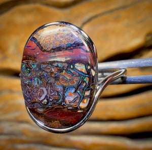 Sterling Silber - Ring aus massivem Tribal Boulder Opal