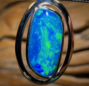 14k White Gold - Queensland Boulder Opal Doublet Pendant