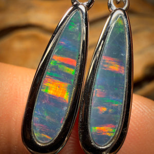 Sterling Silver - “Disco Lights” Australian Boulder Opal Doublet Hook Earrings