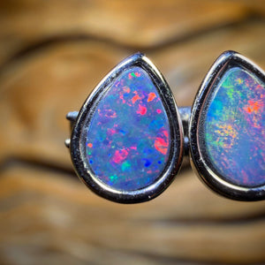 Sterling Silver - Australian Boulder Opal Doublet Stud Earrings