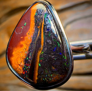 Landscape MUMMY Sterling Silver - Solid Tribal Boulder Opal Picture Stone Ring with Electric Colours