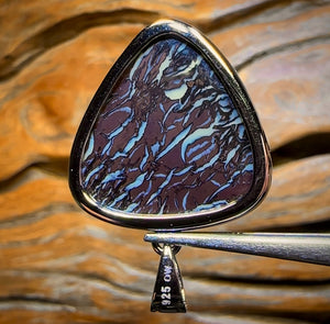 Black Tribal Daddy Sterling Silver - UNISEX Solid Tribal Boulder Opal Pendant