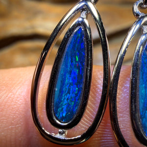 Sterling Silver - Australian Boulder Opal Doublet Drop Stud Earrings