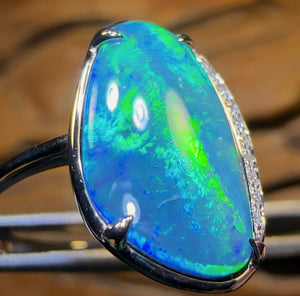 14k White Gold - Queensland Boulder Opal Doublet Ring - Opal Whisperers