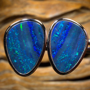 Sterling Silver - Australian Boulder Opal Doublet Stud Earrings