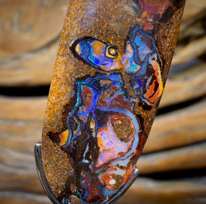 Sterling Silver - Solid Tribal Boulder Opal Pendant UNISEX